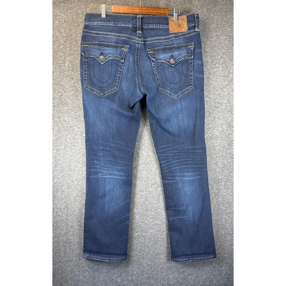 True Religion Ricky Flap SE Jeans Mens 36 Dark Wash Straight Leg Stretch Denim